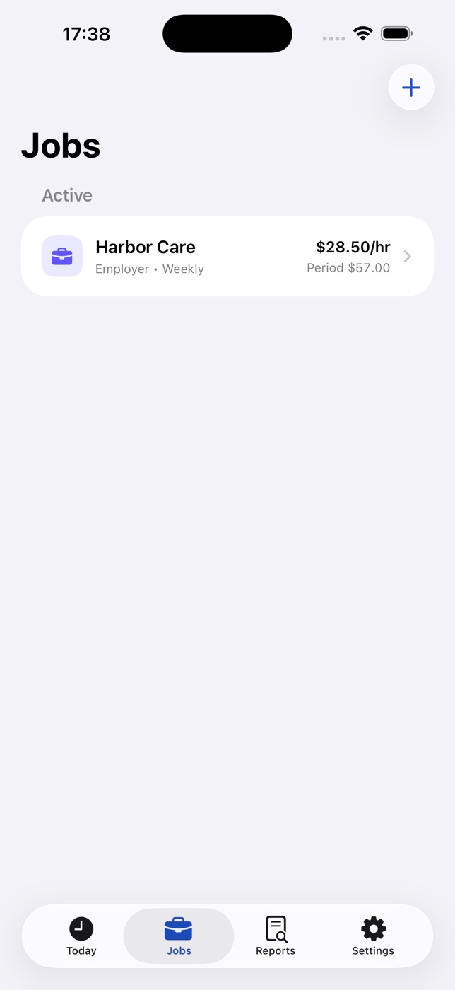 EarnTrace jobs screen with separate employers and rates